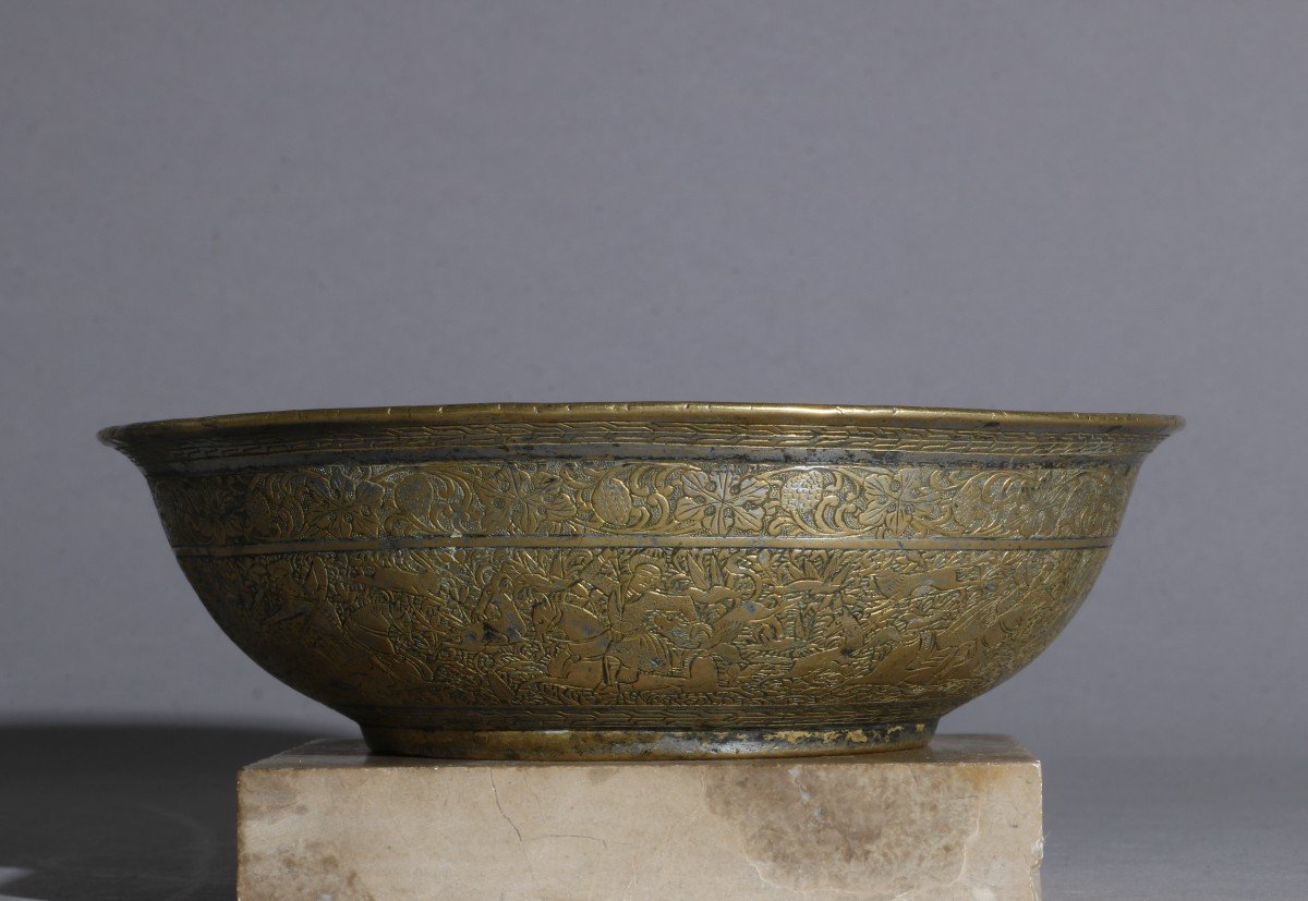  A Beautiful Magical Engraved Brass Bowl Persian Qajar 18/19th Century-photo-3