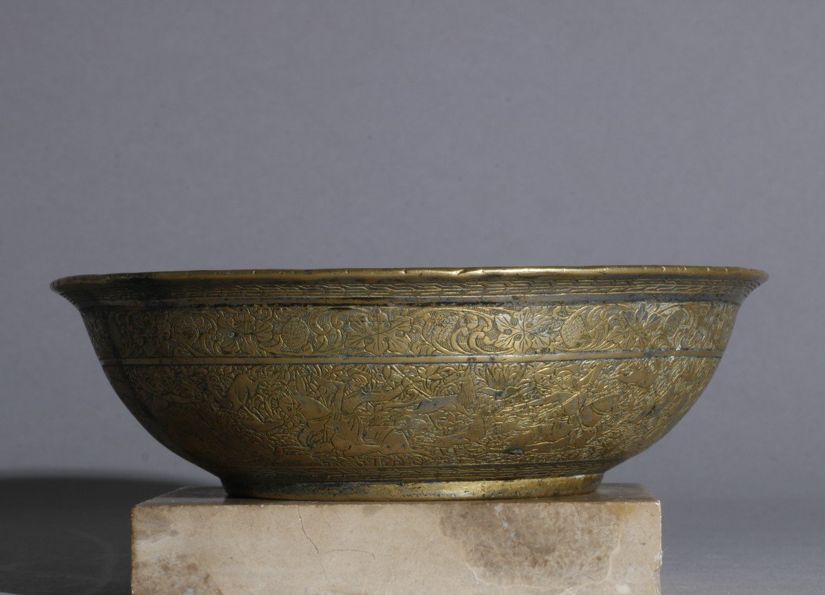  A Beautiful Magical Engraved Brass Bowl Persian Qajar 18/19th Century-photo-6