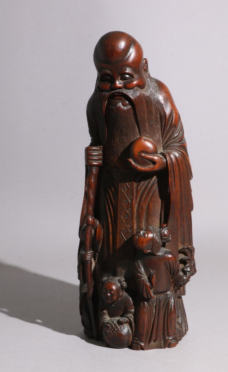 Une Sculpture en Bambou de Shoulao, Chinoise XIXe siècle-photo-3