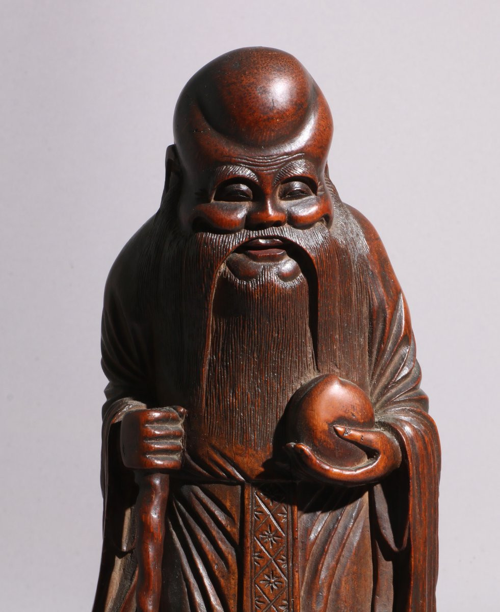 Une Sculpture en Bambou de Shoulao, Chinoise XIXe siècle-photo-4