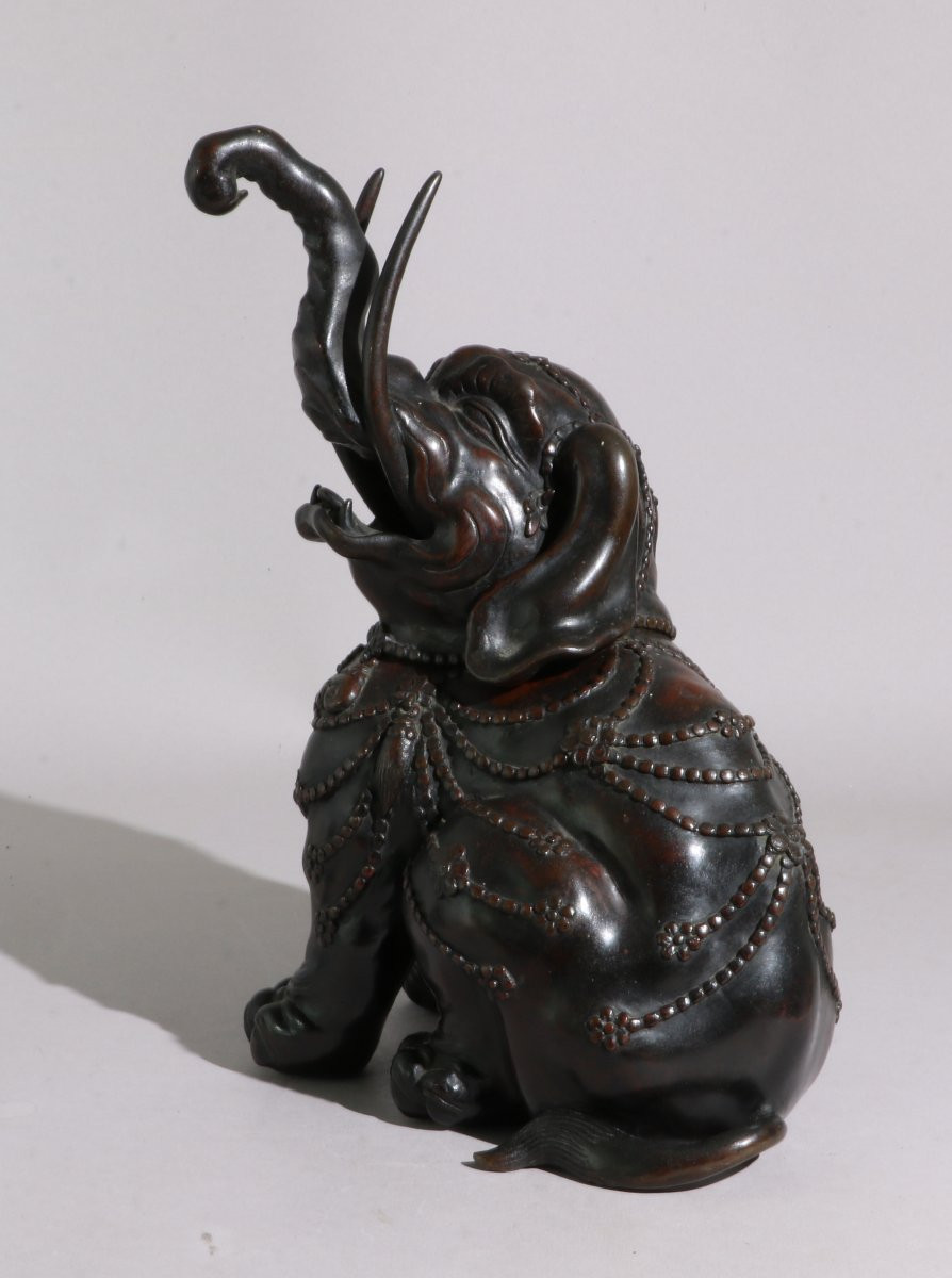 Bronze Elephant Incense Burner, Japan, 19th Century-photo-3