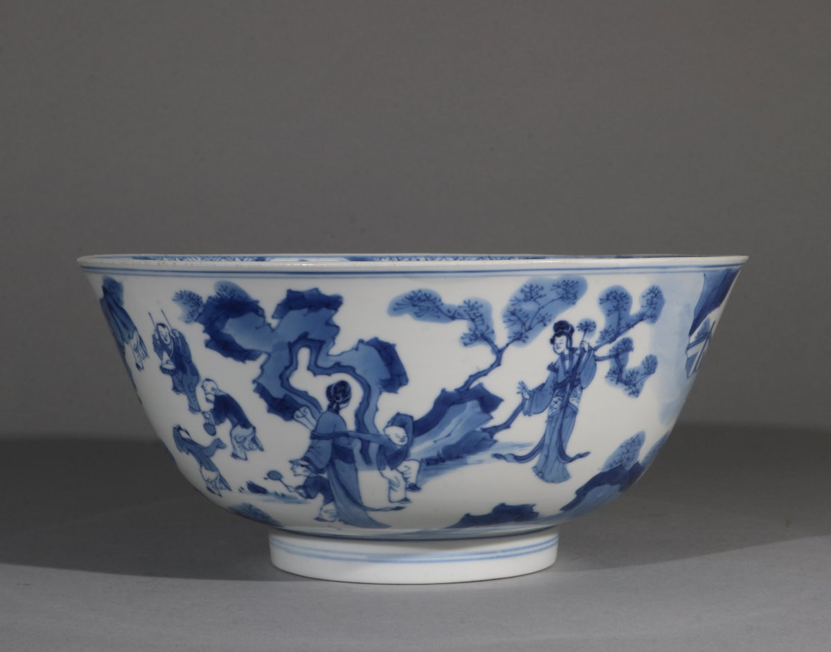 Chinese Blue And White Bowl "hundred Boys" Kangxi 17/18th Century-photo-3