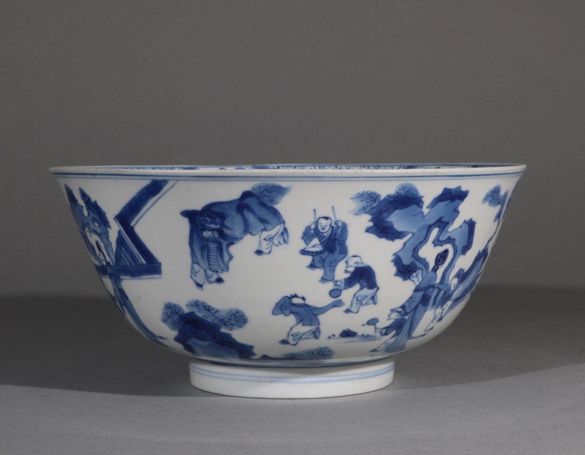Chinese Blue And White Bowl "hundred Boys" Kangxi 17/18th Century-photo-4