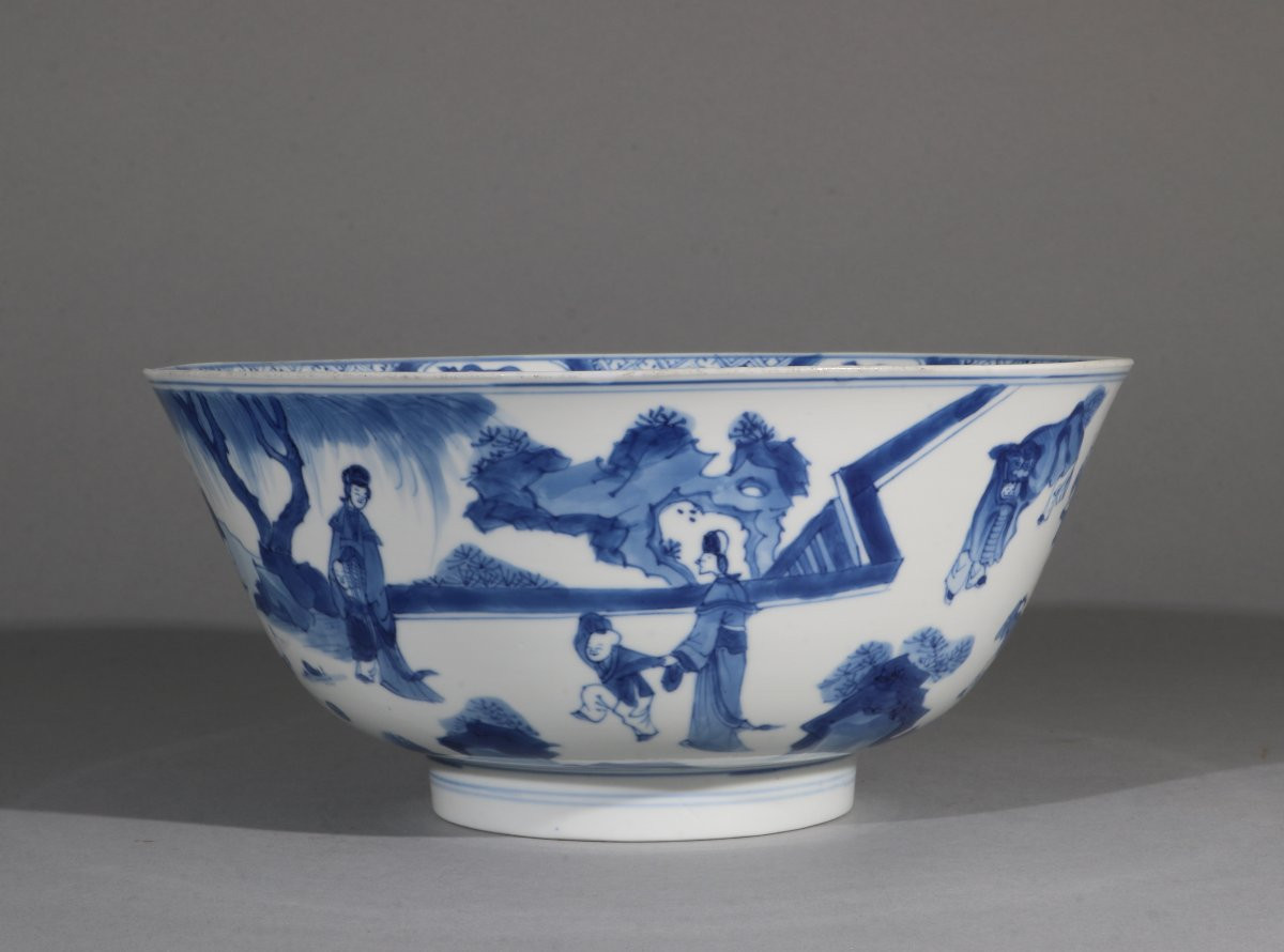 Chinese Blue And White Bowl "hundred Boys" Kangxi 17/18th Century-photo-5