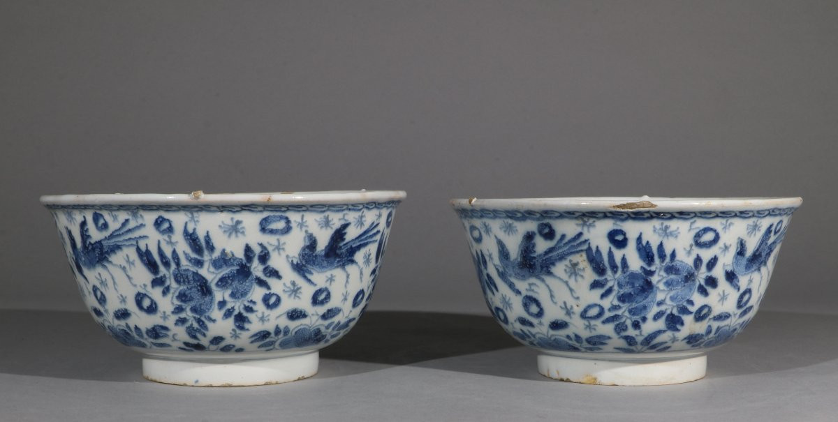 Pair Of Delft Bowls, Early 18th Century-photo-2