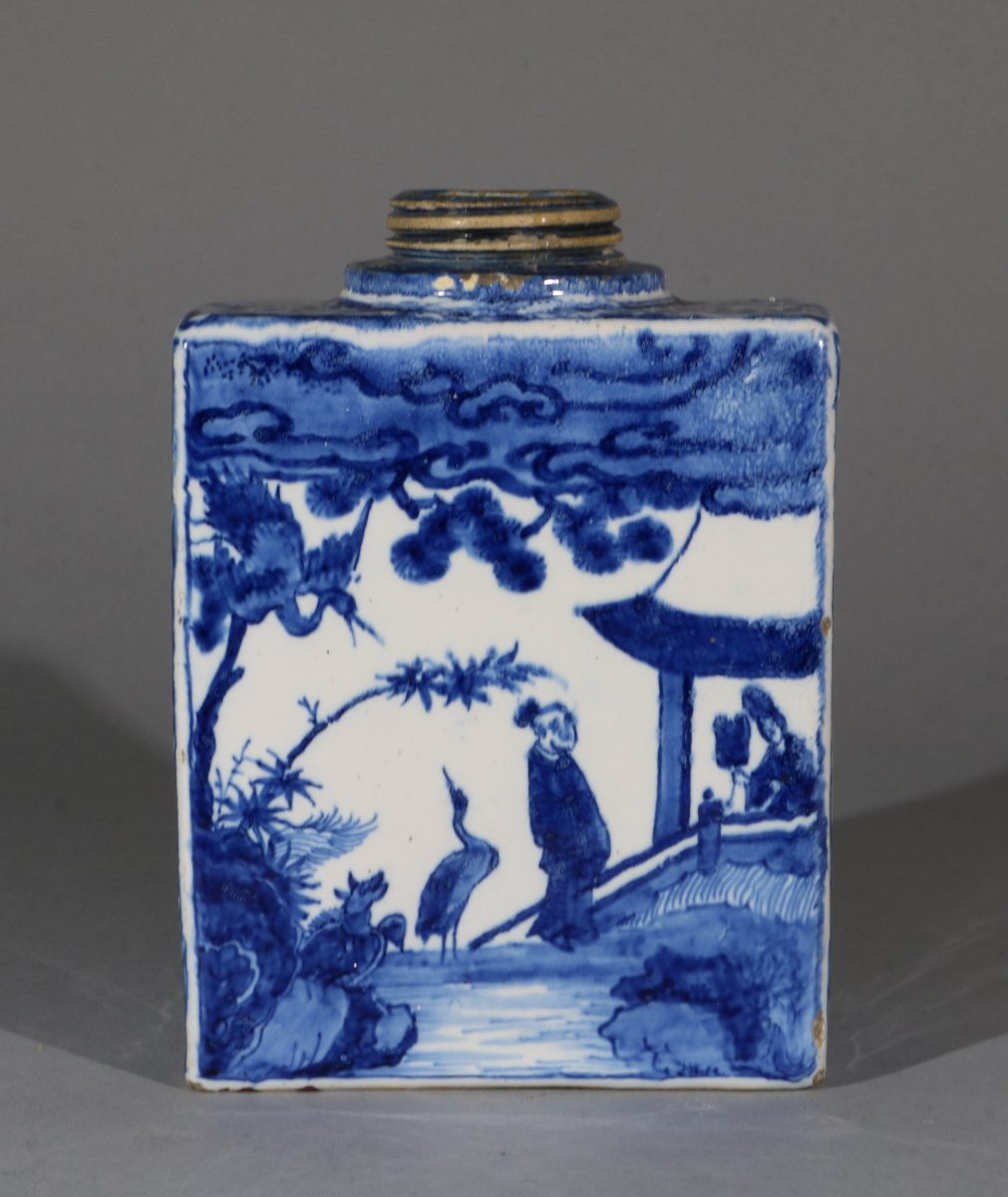 Boîte à thé Hollandaise en bleu de Delft et blanc, vers 1700-photo-2
