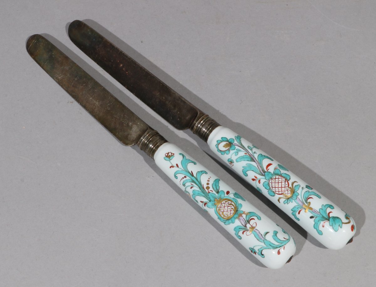 Paire de Manches de Couteau en Porcelaine de Chantilly, XVIIIe siècle-photo-2