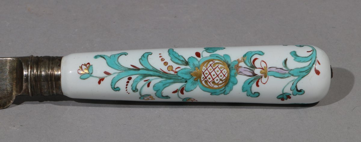 Paire de Manches de Couteau en Porcelaine de Chantilly, XVIIIe siècle-photo-1