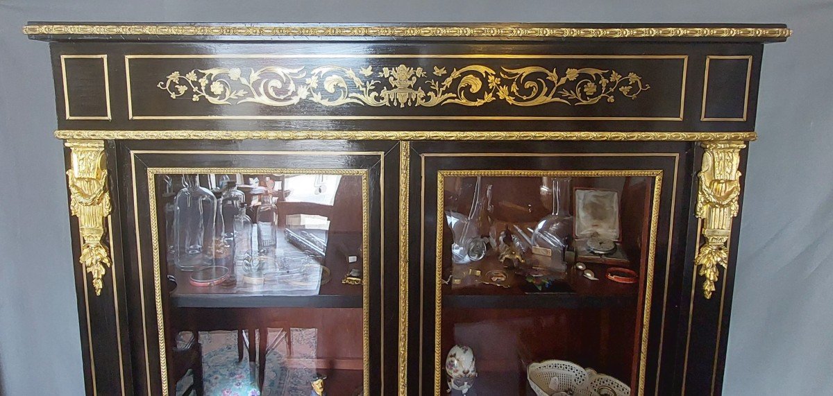 Napoleon III Library Engraved Brass Marquetry-photo-3