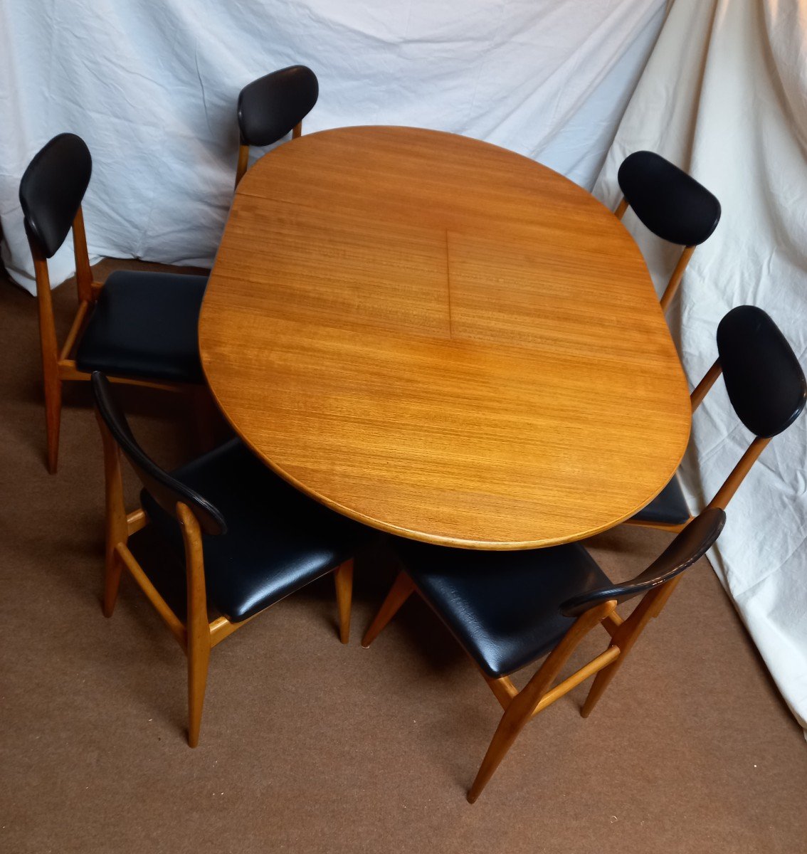 Danish Teak Table With 6 Danish Beech Chairs From The 70s