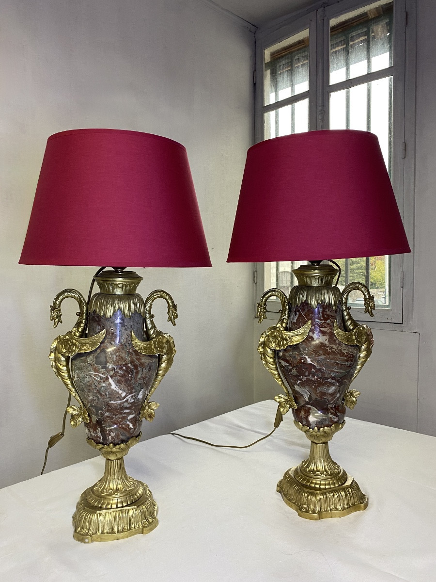 Paire De Cassolettes d'époque Napoléon III Montées En Lampe -photo-4