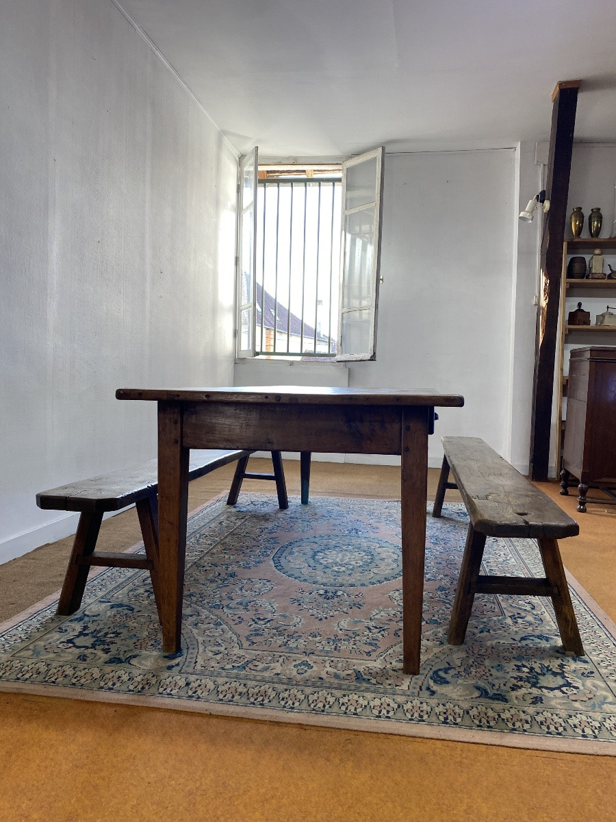 Table de ferme - Fin du XIXe siècle - Châtaignier et chêne-photo-2
