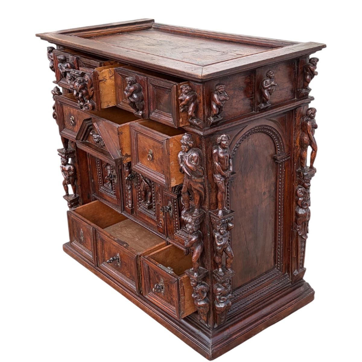 Genoese Stipo In Walnut And Elm Burl – Cabinet With 36 Statues, Circa 1600-photo-4