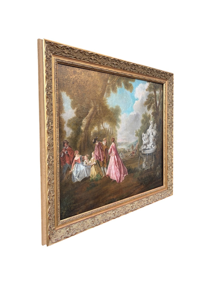 Tableau Scène Galante XIXe - D'après Nicolas Lancret - Huile sur Toile-photo-3