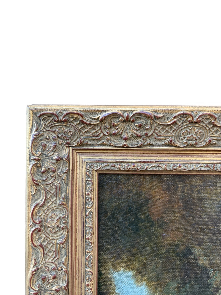 Tableau Scène Galante XIXe - D'après Nicolas Lancret - Huile sur Toile-photo-1