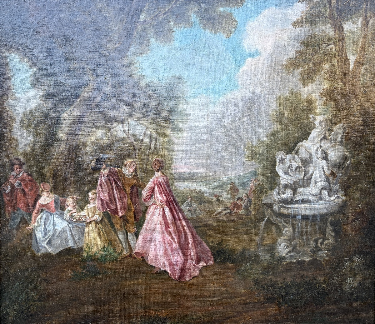 Tableau Scène Galante XIXe - D'après Nicolas Lancret - Huile sur Toile-photo-6