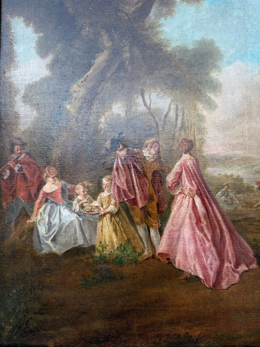 Tableau Scène Galante XIXe - D'après Nicolas Lancret - Huile sur Toile-photo-7