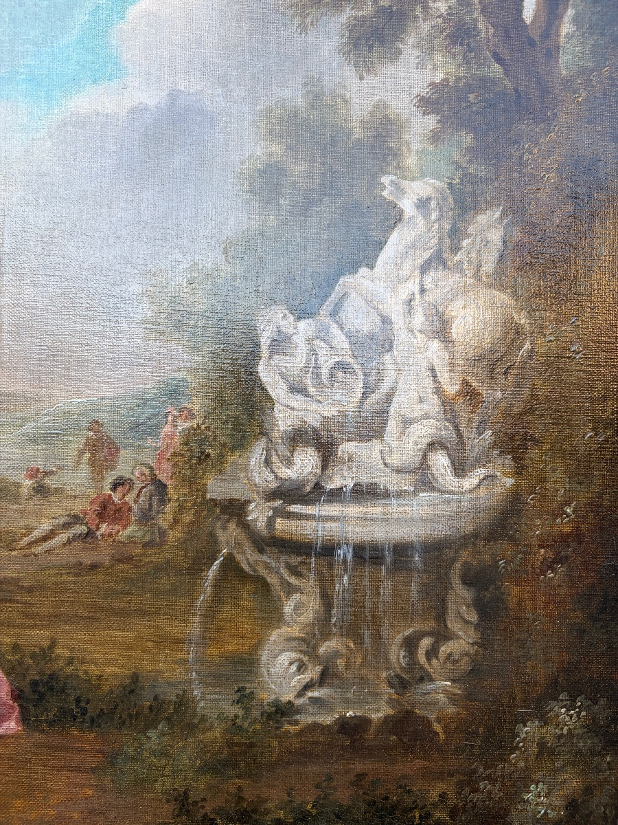 Tableau Scène Galante XIXe - D'après Nicolas Lancret - Huile sur Toile-photo-8