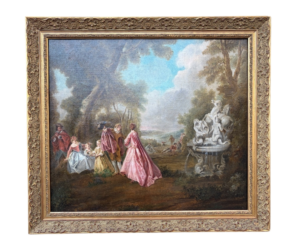 Tableau Scène Galante XIXe - D'après Nicolas Lancret - Huile sur Toile