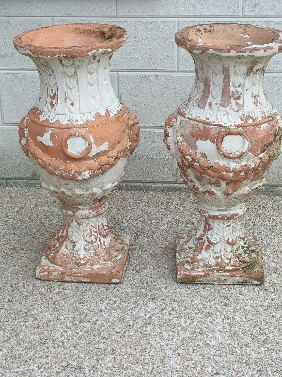 Pair Of 20th-century Terracotta Medicis Vases -photo-3