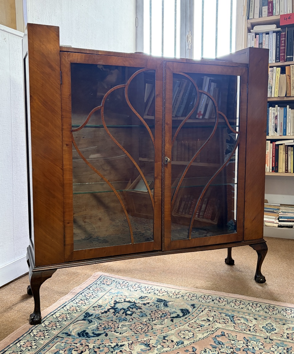 English Art Deco Mahogany Display Cabinet (1930)-photo-4