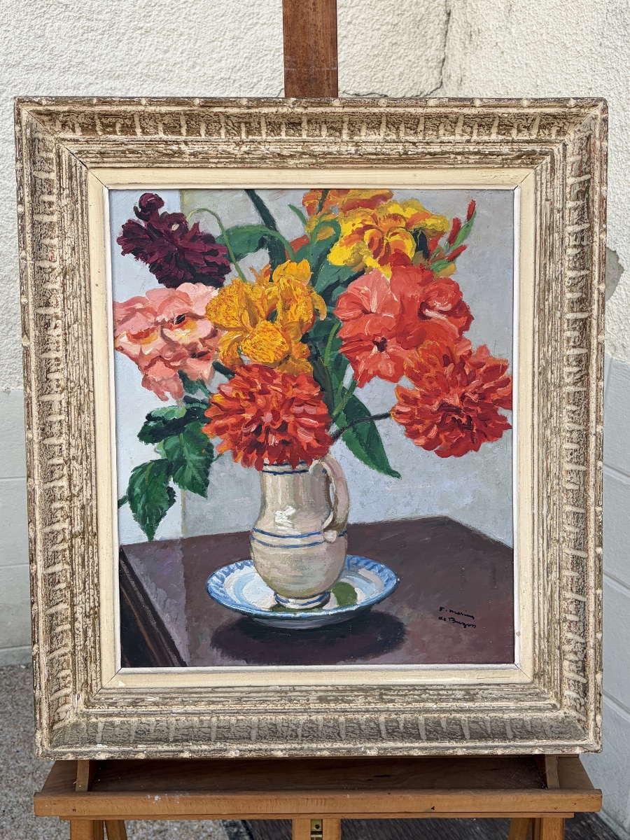 Frédéric Marius de Buzon (1879-1958) – Bouquet de Fleurs au Pichet, Huile sur Toile-photo-8