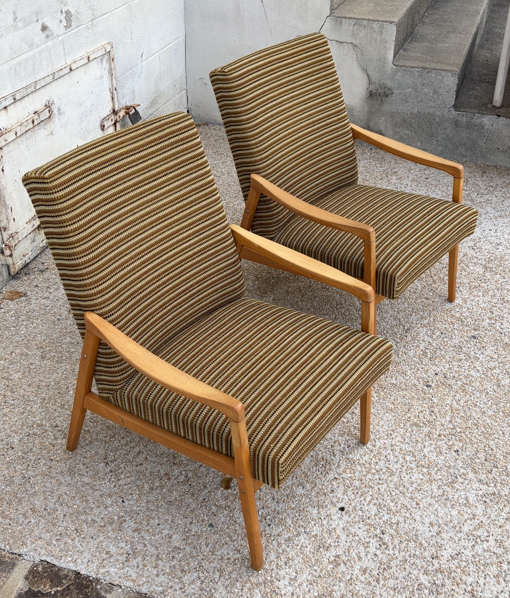 Pair Of 1970s Scandinavian-style Armchairs In Light Beech-photo-2