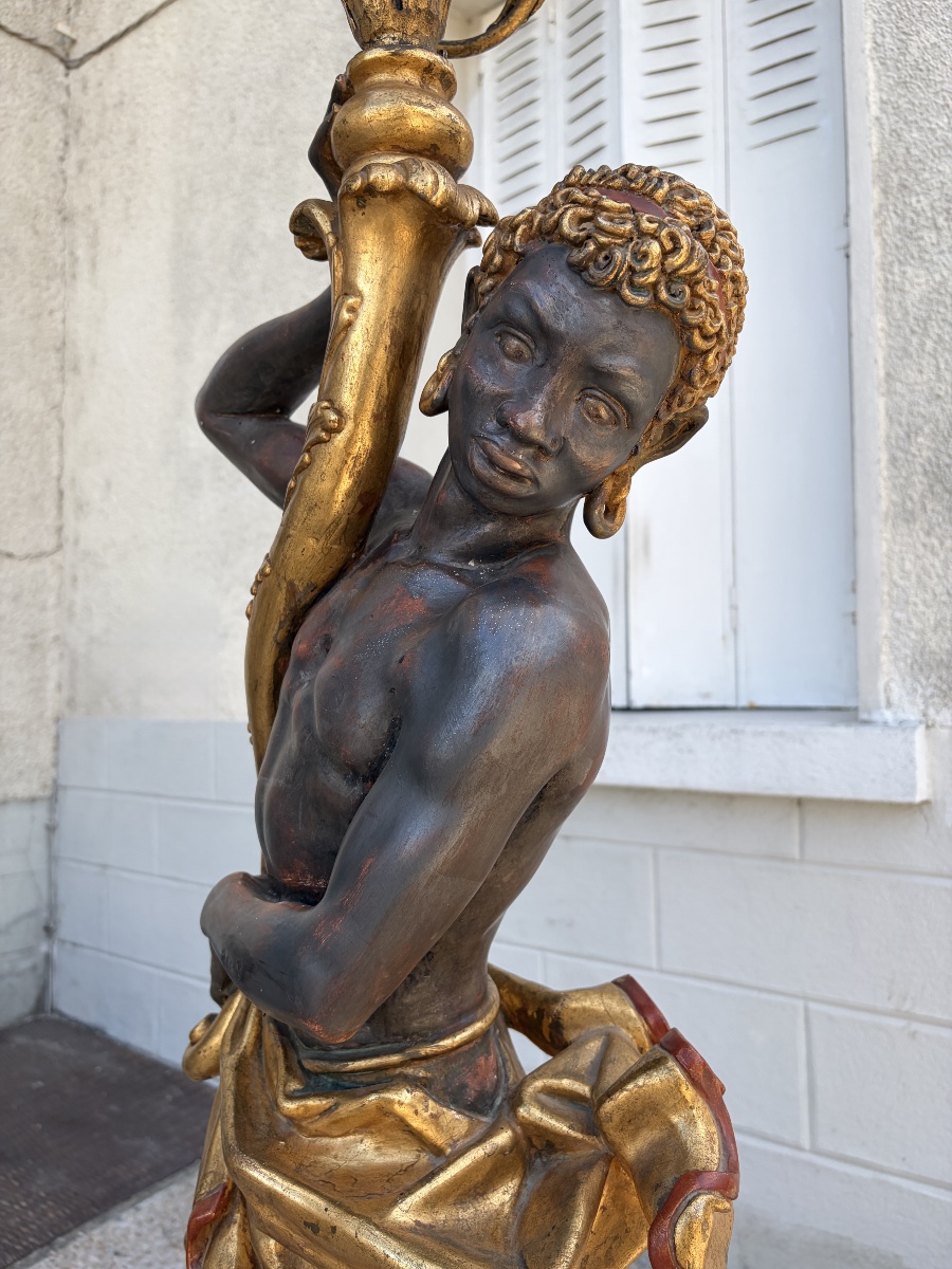 7-light Floor Lamp Depicting A Nubian In The Venetian Style (20th Century)-photo-6