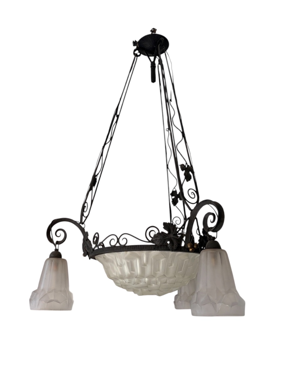 Art Nouveau Chandelier - Signed Degué-photo-4