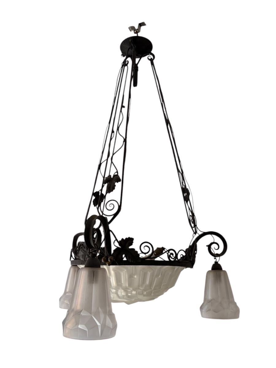 Art Nouveau Chandelier - Signed Degué-photo-1