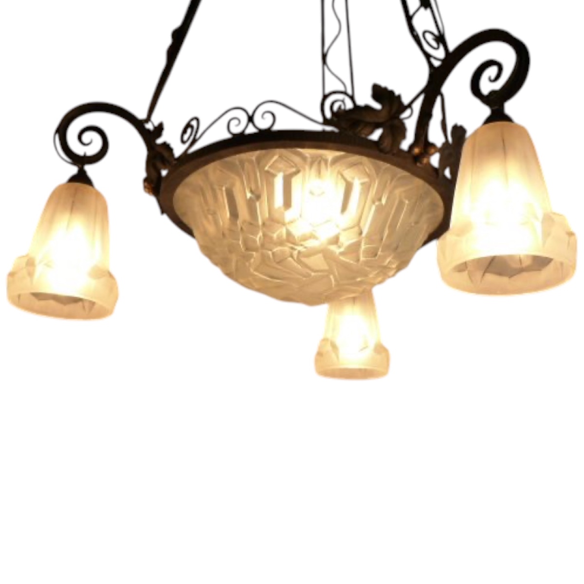 Art Nouveau Chandelier - Signed Degué-photo-4
