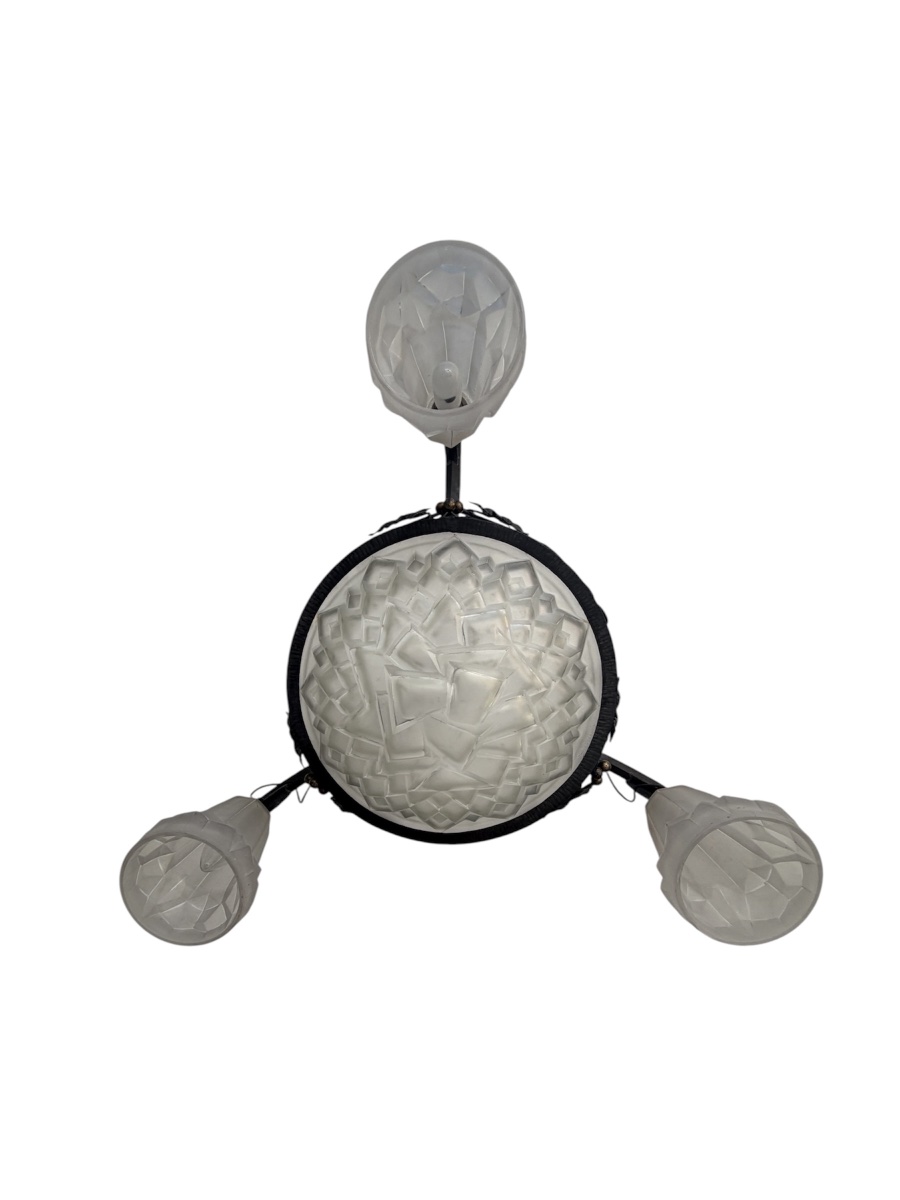 Art Nouveau Chandelier - Signed Degué-photo-8