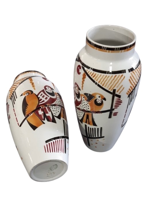 Paire de Vases "aux Perroquets" - Art Déco - Lunéville France-photo-2