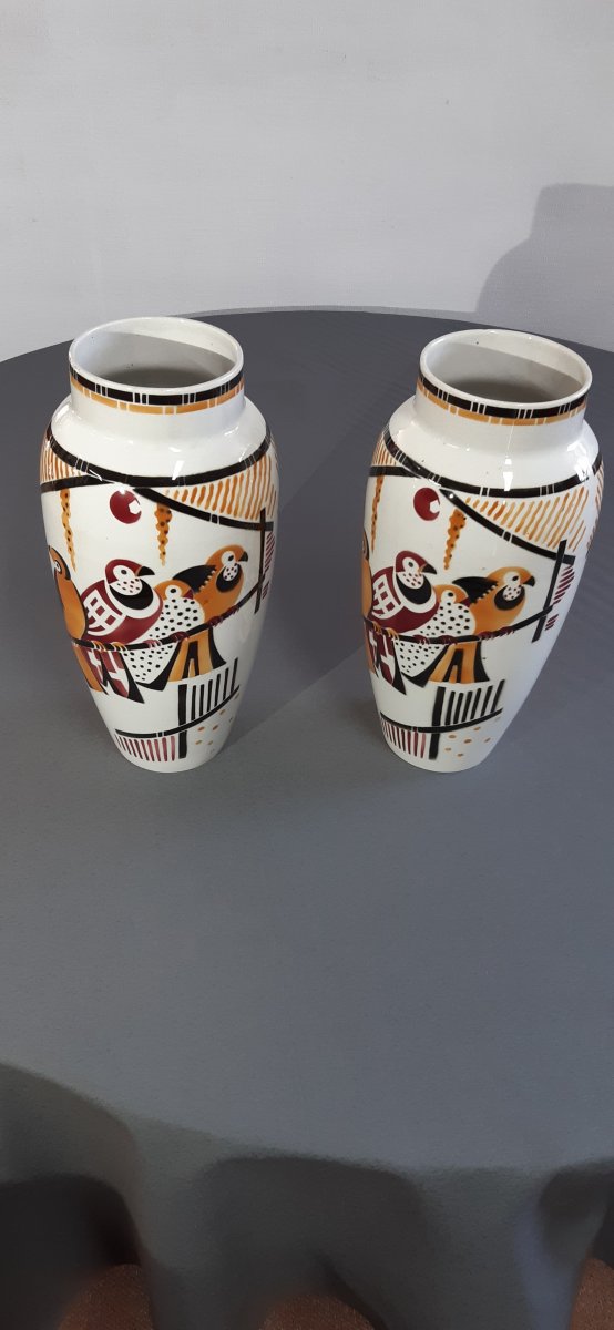Paire De Vases Art Deco Marques Luneville