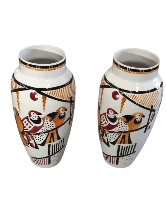 Paire de Vases "aux Perroquets" - Art Déco - Lunéville France