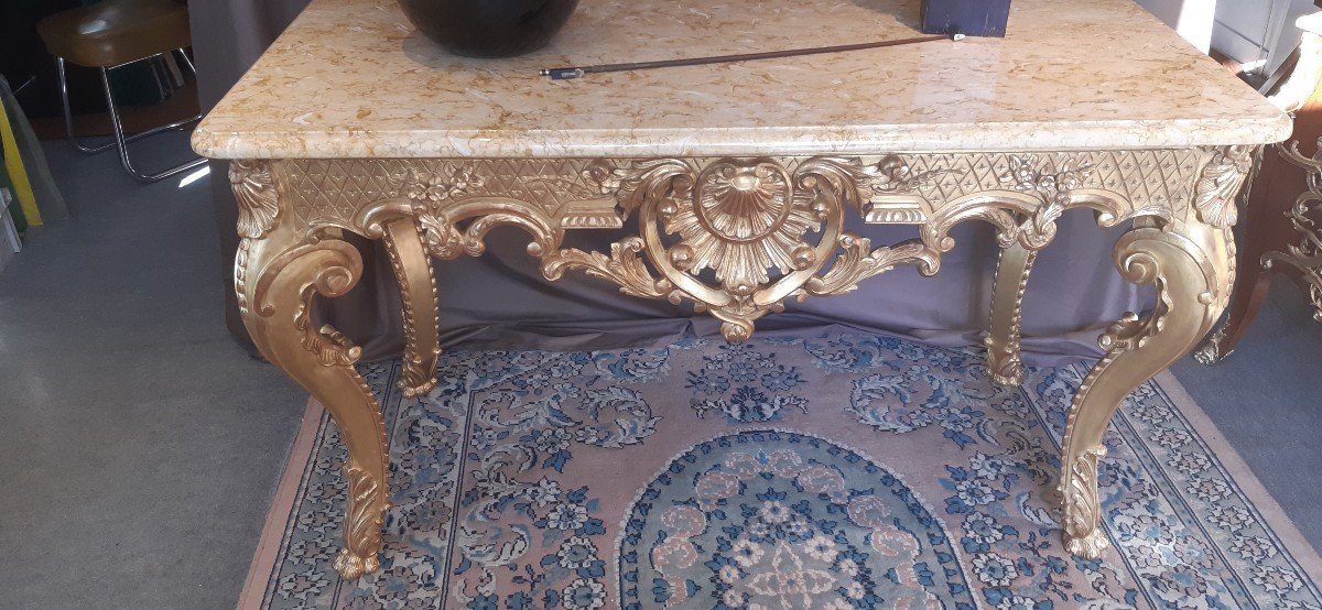 Grande Console De Style Louis XV En Bois Doré-photo-4