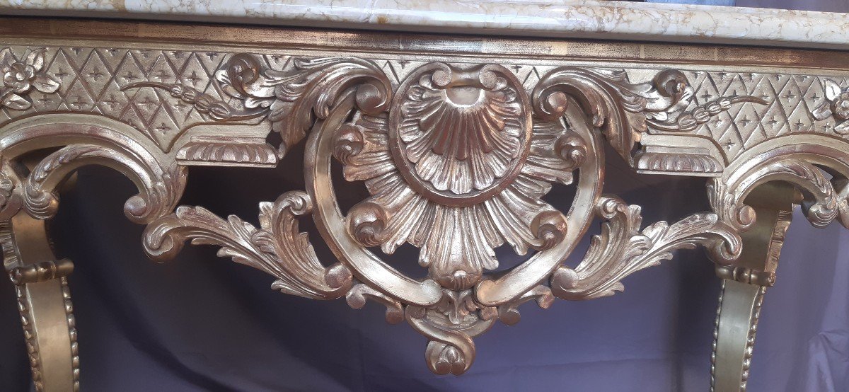 Grande Console De Style Louis XV En Bois Doré-photo-1