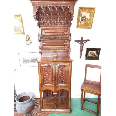 Neo-gothic Style Credenza End XIXth In Oak