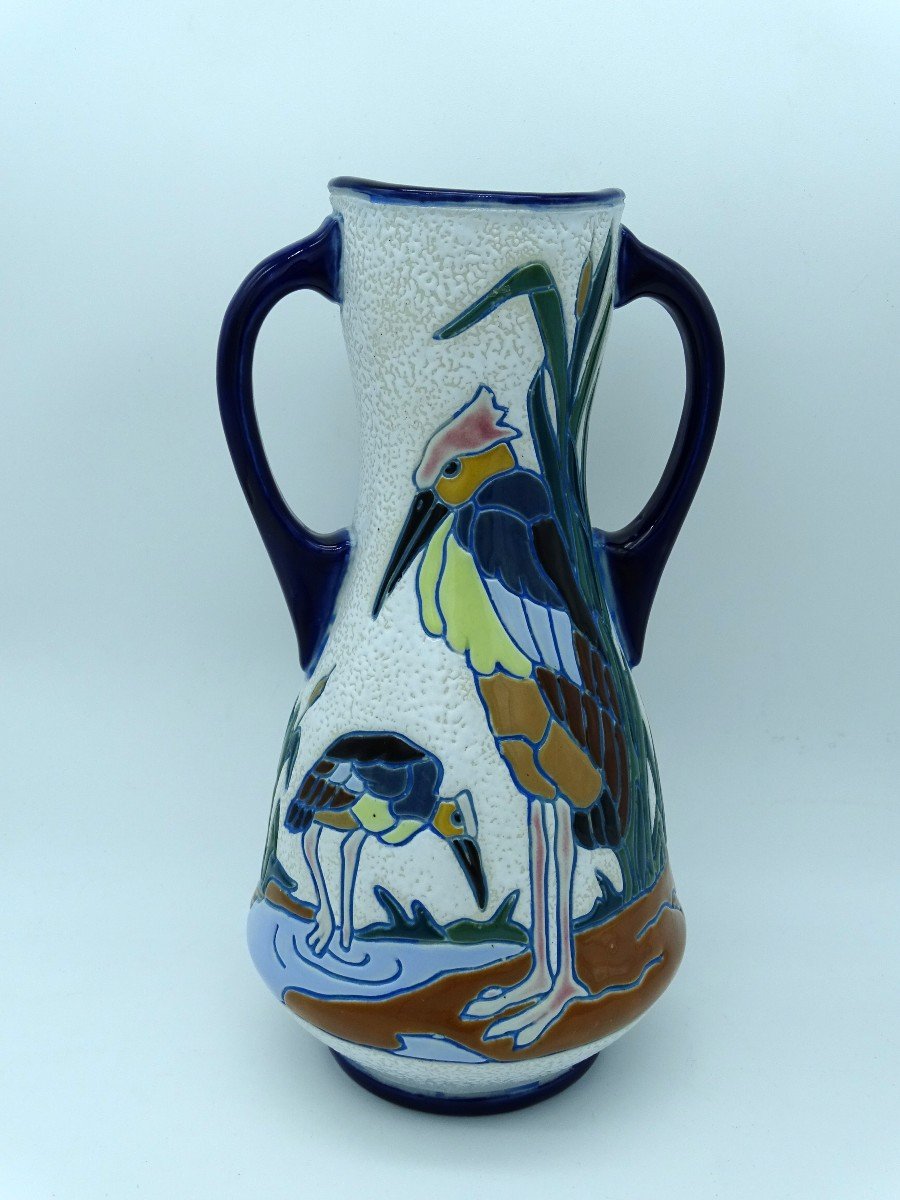 Amphora Vase With Marabouts Art Deco