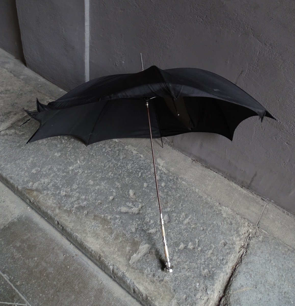 Silver, Mother-of-pearl And Silk Umbrella Art Nouveau-photo-1