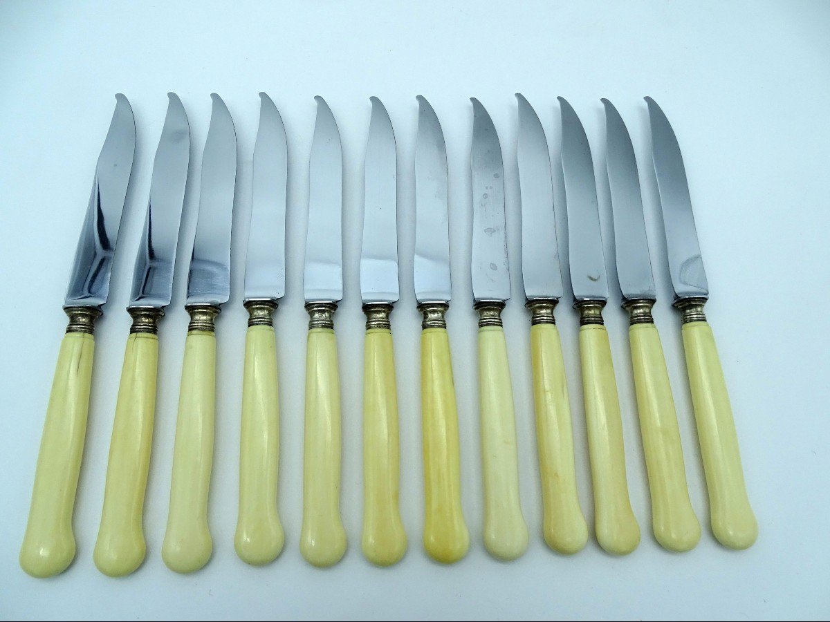 12 Ivory Handle Dessert Knives Late 19th-photo-2