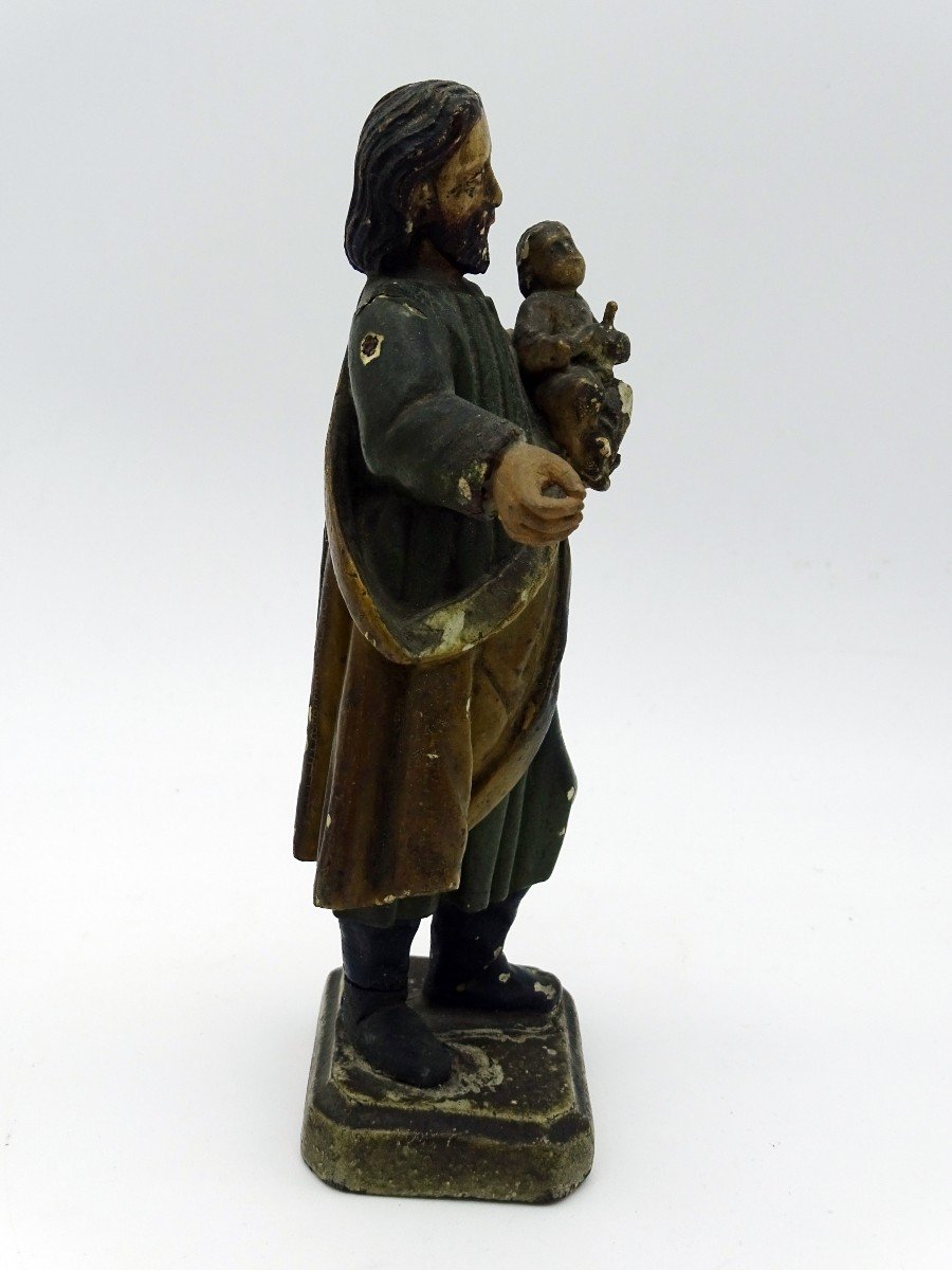 Saint Joseph Et l'Enfant Jésus Bois Polychrome Italie 18ème-photo-2