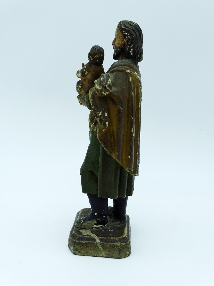 Saint Joseph Et l'Enfant Jésus Bois Polychrome Italie 18ème-photo-4