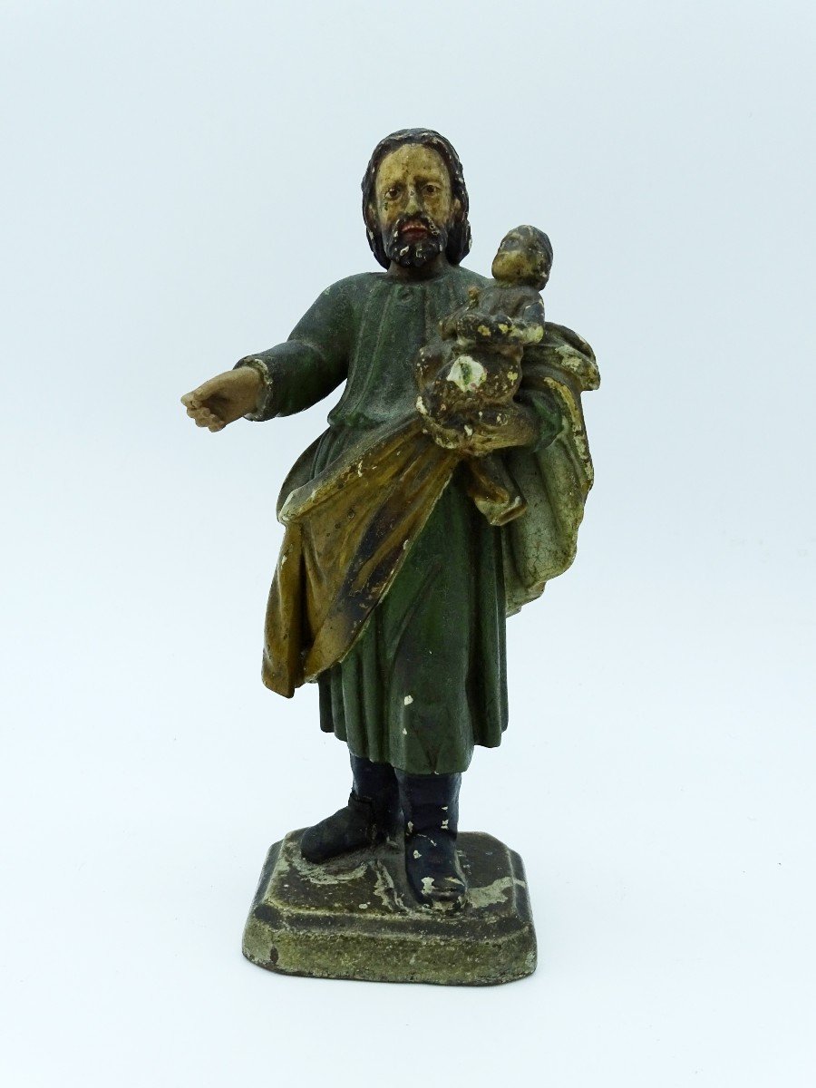 Saint Joseph Et l'Enfant Jésus Bois Polychrome Italie 18ème