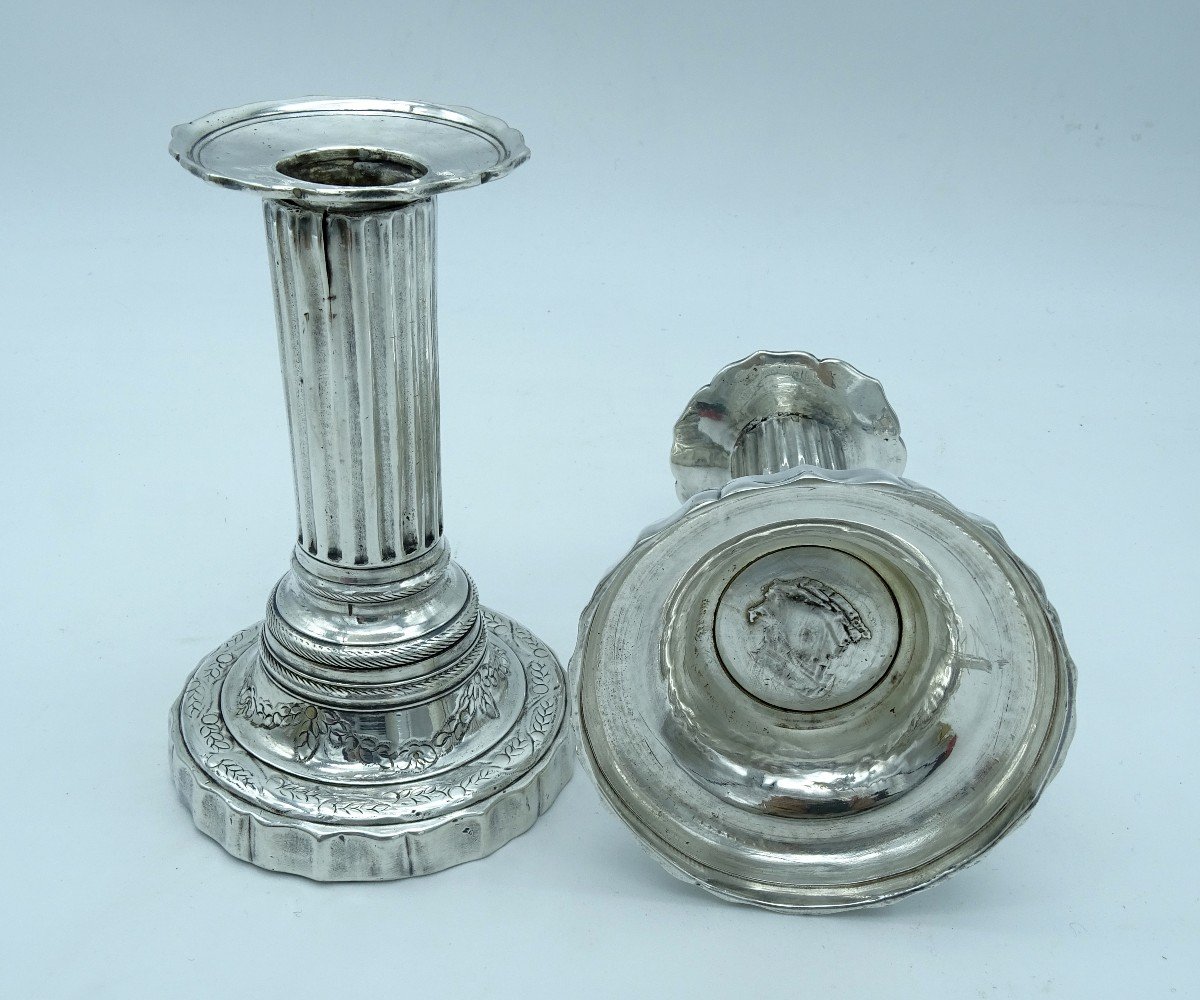 1940s Pair Of Silver Plated Metal  Candlesticks -photo-4