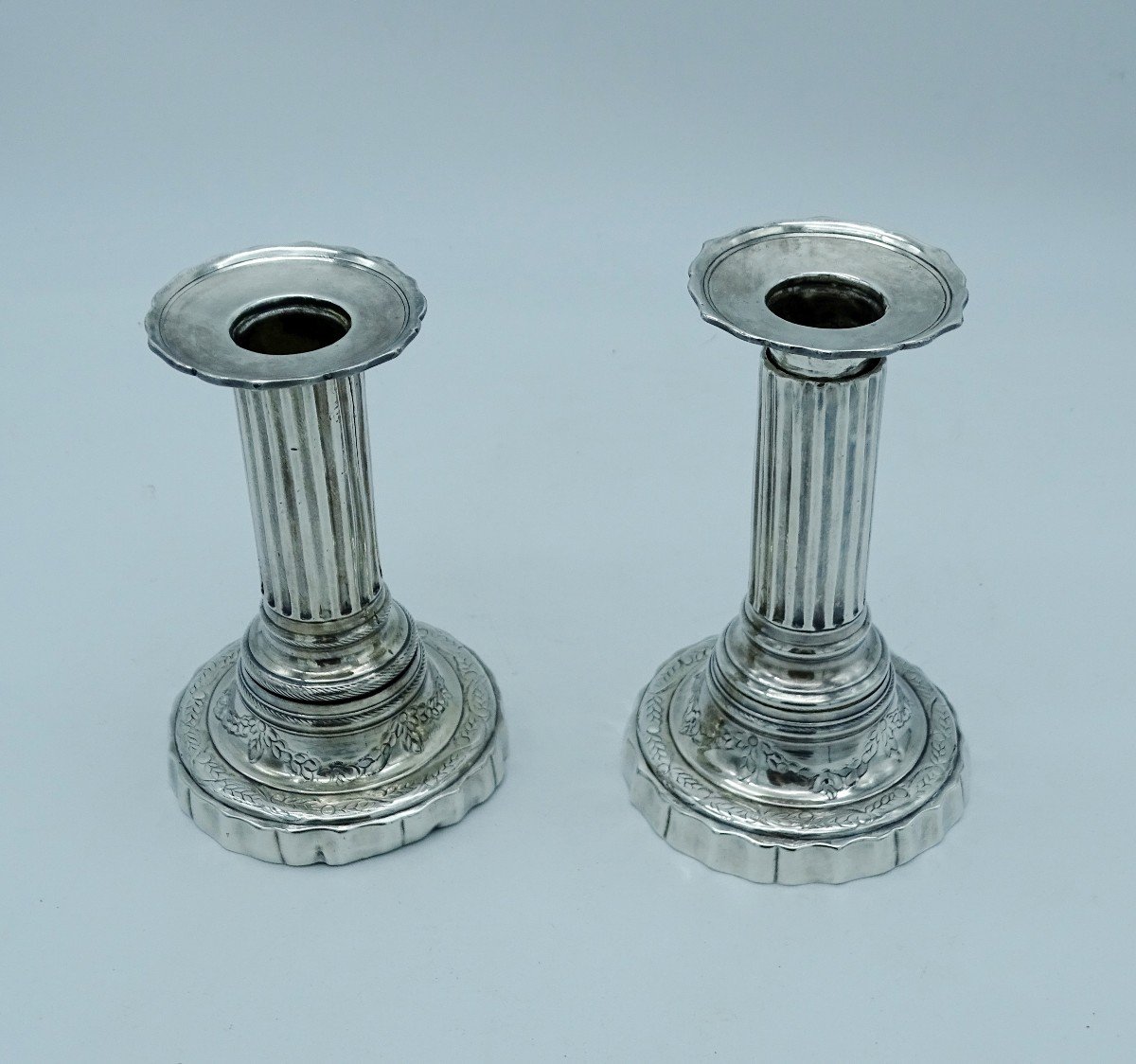 1940s Pair Of Silver Plated Metal  Candlesticks -photo-3