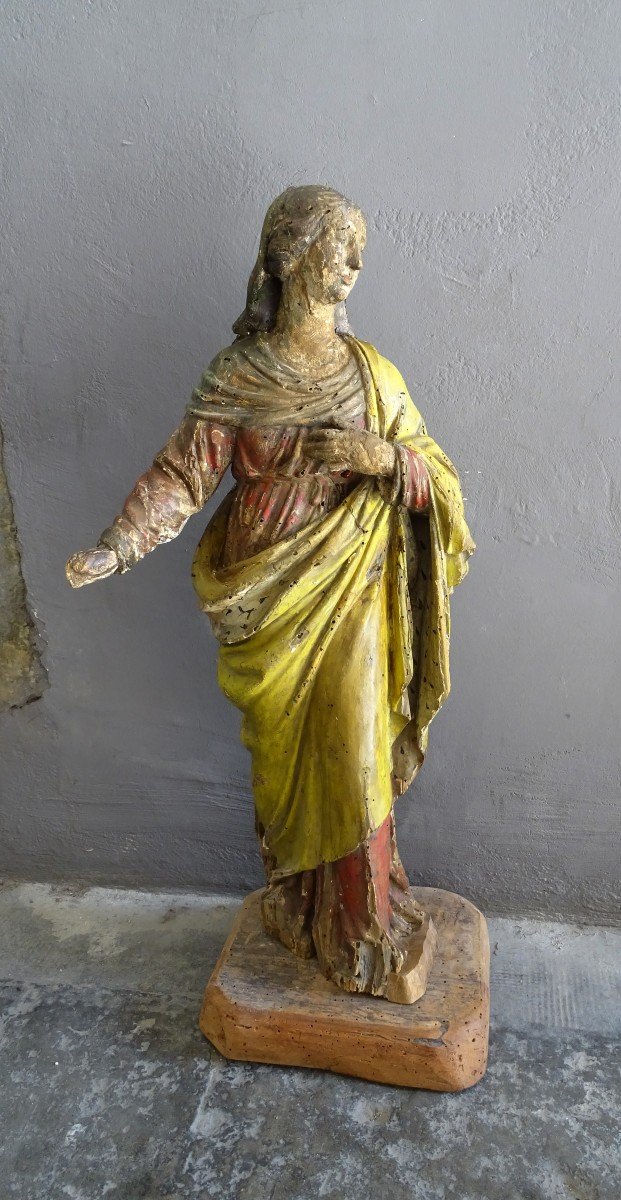 Sainte Femme En Bois Polychrome Fin 17ème/18ème-photo-2