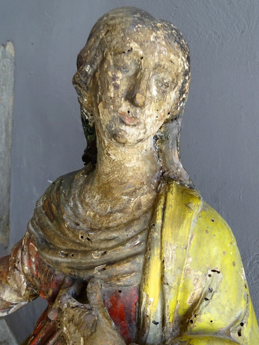 Sainte Femme En Bois Polychrome Fin 17ème/18ème