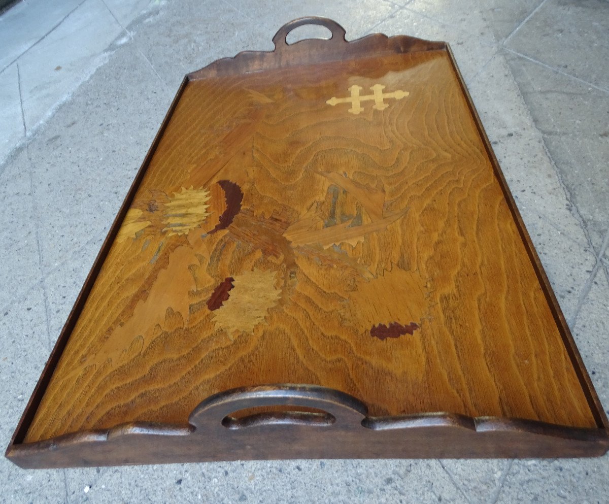émile Gallé Tray In Marquetry 20th-photo-4
