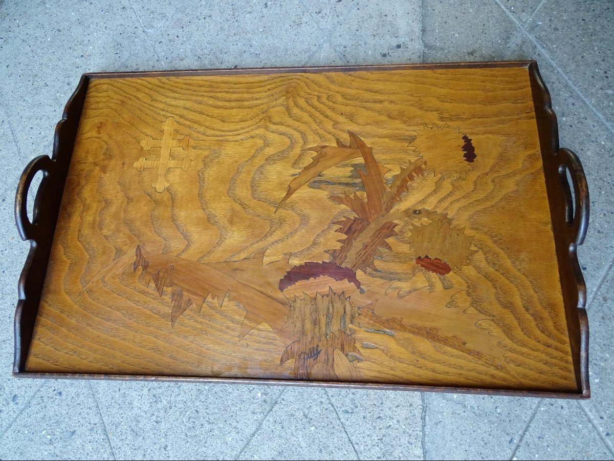 émile Gallé Tray In Marquetry 20th